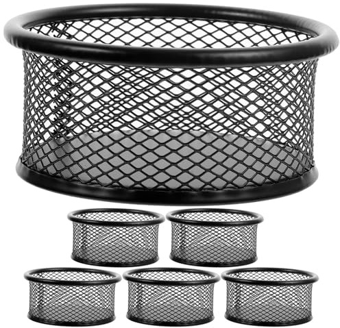 Veemoon 6 Pièces Support de Bureau en Fer Noir à Maille pour Organiser Trombones et Petits Objets, Design Simple et Élégant pour École et Bureau