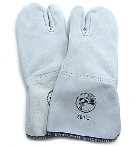 Erre4M Guanti da Forno 3 Dita Polso da 15 cm Professionali in Pelle da 300°C