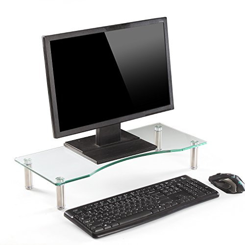Ttap Soporte de cristal transparente para monitor y ordenador portátil y televisor, altura ajustable, 56 cm de largo x 24 cm de profundidad x 9 cm de alto (transparente)