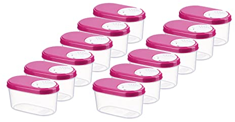 MiraHome Schüttdosen 0,14L 12er Set Rosa – Vorratsdosen mit Deckel luftdicht – Schüttdose für Gewürze & Lebensmittel – Frischhaltedosen mit Deckel – Aufbewahrungsbox mit Schüttfunktion