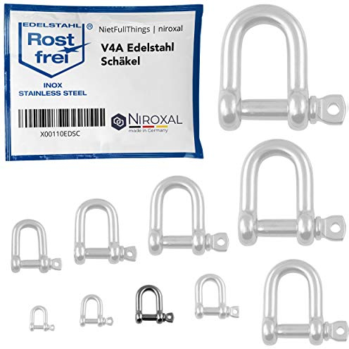 NietFullThings 2 Unidades 6-mm Acero Inoxidable grillete Redondo de V4A Forma Corta Recta y Robusta Carga de ruptura 1.500 kg Grilletes 6x21-mm
