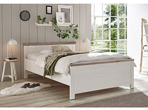 Lomadox Bett Landhausstil in Pinie weiß Nb. mit Absetzungen in Pinie dunkel Nb., B/H/T: ca. 155/86/208 cm