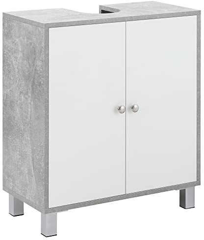 kleankin Under Sink Cabinet, Bathroom Vanity Unit, Storage Cupboard with Adjustable Shelves, White and Grey