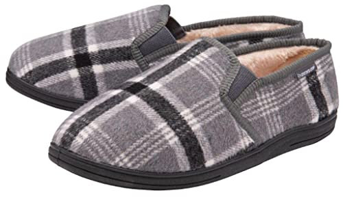 DUNLOP Mens Famous Slippers with Elasticated Gusset, Grey Checked, 9.5 UK