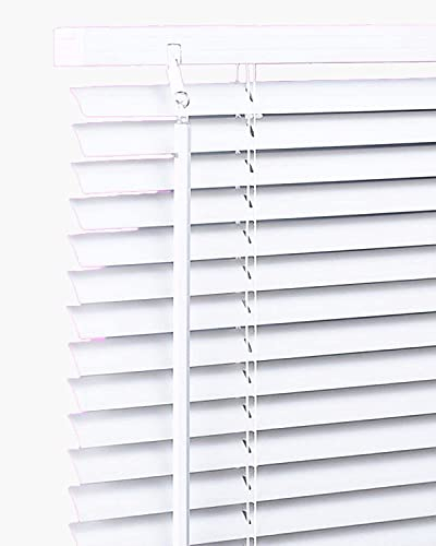 PVC Venetian Blind Easy Fit Privacy Curtains 25mm Thin Slats Trimmable Metal Headrail & Fittings Blinds Windows Treatment Shutters Twist Open Close for Home Office (White, 240cm Width x 150cm Drop)