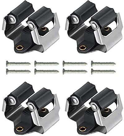 JIANGCHA 4 Pieces Mop Wall Mounted Clips Mop Broom Holder Tools Mop Wall Mounted Hangers with Screws for Kitchen Bathroom Workroom Balcony Closet Basement