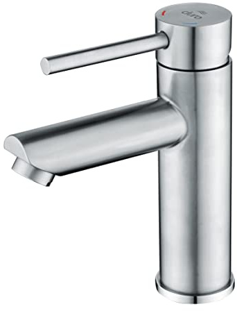 DURO Waschtischarmatur Acero, aus Gebürstetem Edelstahl ohne Stopfen, Wassersparend, Einhebel-Einloch-Standbatterie mit Festem Auslauf, Durchflussklasse A, Geräuschklasse II, 17,5 cm Hoch