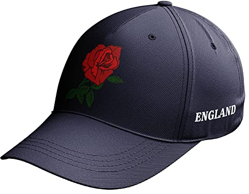 Purple Print House England Badge Cap Mens English Red Rose Baseball Hat Nations Rugby Supporter, One Size, Navy