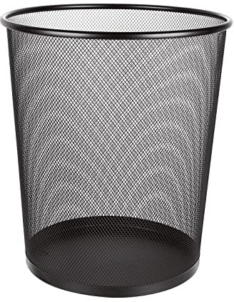 ASelected Large Metal Mesh Bedroom Trash Can, 20 Litre Mesh Wastepaper Basket, Trash Can, Bedroom Bathroom Office Home Kitchen Supplies, 33.5X29.5Cm Black Round Large