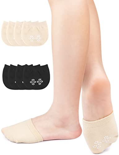 Kiiwah 4 Paires Invisibles Demi-Chaussettes en Coton, Avant-Pied Respirantes des Chaussettes en Silicone Antidérapantes pour Femmes Ballet à Talons Hauts