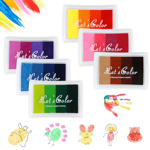 MXTIMWAN 6 Stück Kinder Farbe Stempelkissen, 24 Farben Farben Fingerabdruck Stempelkissen, Abwaschbar Ungiftig Tinte Stamp Pad für Papier Handwerk, Stoff Malerei, DIY, Geburtstag Geschenk