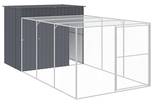 vidaXL Caseta Perros con Corral, Casa Jaula para Mascotas con Tejado, Perrera para Cachorros, Refugio para Animales, Acero Galvanizado Gris
