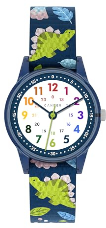 Cander Berlin MNA 0230 D Kinderarmbanduhr Klett Armbanduhr Kinder Mädchen Junge 3 ATM wasserdicht analog Lernen Dinosaurier