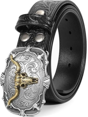 Beltroad Läderbälte med spänne i västernstil för män och kvinnor, cowboy, cowgirl, bälte för jeans, julklapp, gåvor