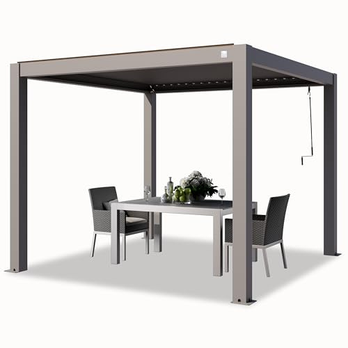 TOOLPORT PRIMEYARD Pergola 3x3 m Aluminium Pfosten mit Lamellendach aus Aluminium graue Terrassenüberdachung