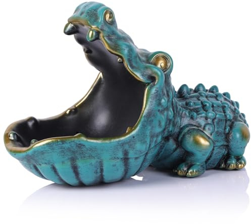 oliruim Ciotola a forma di coccodrillo, con statua di animale divertente, per ingresso, decorazione per ufficio, porta caramelle a forma di bocca grande, per casa, soggiorno, contenitore portaoggetti
