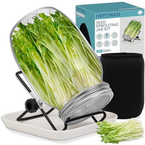 HEFTMAN Kit per germogliare i semi, kit per la coltivazione di microgreens, barattolo per germogliare con coperchio in rete, vassoio per germogliare, supporto, panno ombreggiante