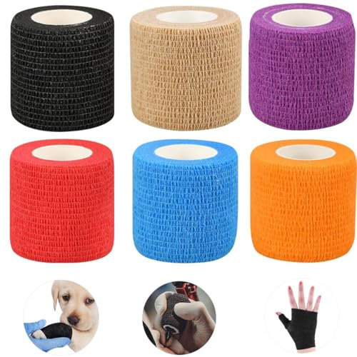 CICILIAYA 6 Rollen Selbstklebender Bandage, 4,5cm x 5m Kohäsive Elastische Bandage Haftbandage Tierarztwickelband für Menschen und Tiere, Sport Handgelenk Knöchel Schwellband (Mehrfarbig, 6 Rollen)