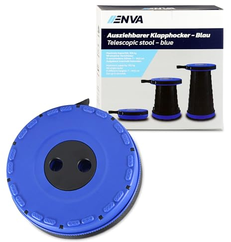 ENVA Tragbarer Teleskophocker blau ausziehbarer Klapphocker Leichter & Stabiler Falthocker mit Trageschlinge höhenverstellbarer Hocker für Werkstatt, Camping & andere Outdoor-Akitvitäten