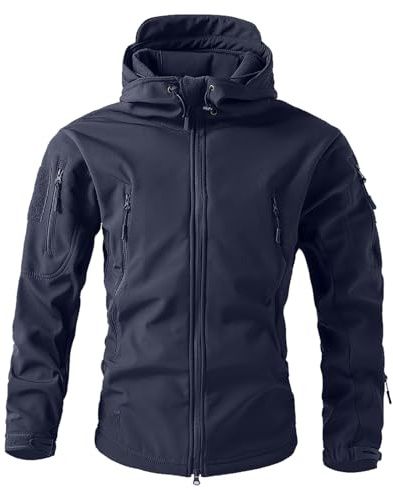 Duohropke Giacca softshell impermeabile da uomo, giacca da lavoro, giacca invernale foderata, giacca a vento con cappuccio, per esterni, calda, antivento, impermeabile
