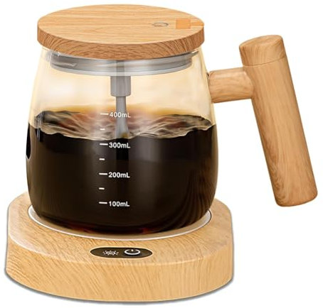 Huudngeje Tazza Elettrica Automescolante con Base Riscaldante e Coperchio - Tazza di Vetro Ad Alta velocità per Mescolare caffè, Viaggi e Ufficio - Impermeabile