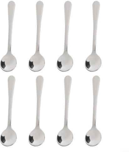 HomeVortex Lot de 8 mini cuillères en acier inoxydable, 7 cm, cuillère à crème glacée, cuillère à assaisonnement, cuillère à café, parfaites pour ramasser les épices, le sel, le sucre (argent)