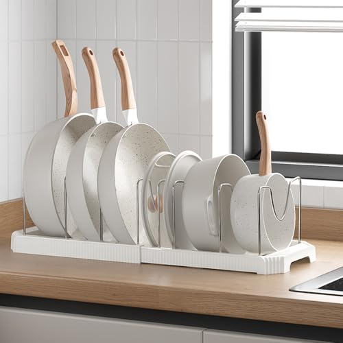 Organizador de Sartenes y Tapas de Ollas - Soporte Expandible con 7 Compartimentos Ajustables