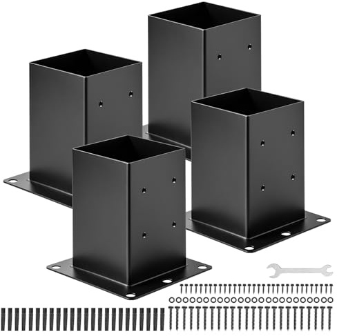 VEVOR Support de Poteau Bois 140x140 mm, Base de Poteau, Lot de 4, Taille Interne 142x142 mm, en Acier au Carbone Robuste, Ancrage de Poteaux Stable pour Support Garde-corps Terrasse, Pavillon, Noir