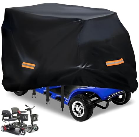 ZONJIE Mobility Scooter Cover, Waterproof Heavy Duty 420D Oxford Fabric Motorcycle Electric Scooter Covers for Outdoor Protection with 4 Reflective Strips and 3 Buckles, Motorbike Cover