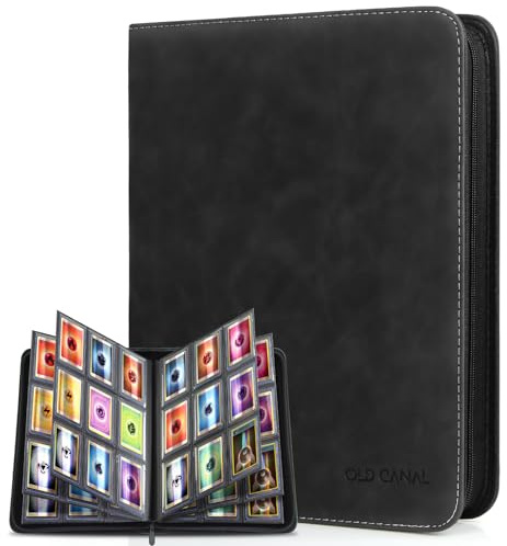 Old Canal Classeur Top Loader, Classeur Carte de 9 Poches de 252 Top Loaders, Album de Top Loader avec Fermeture éclair de et Durable, Rangement Carte pour MTG, TCG, Noir (UNIQUEMENT POUR TOP LOADERS)