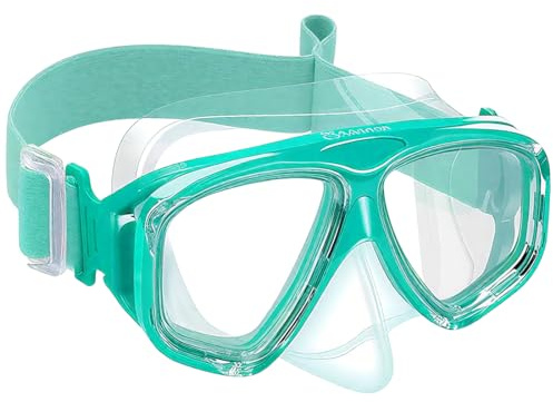 GXGM 1 Pièce Masque de Plongée avec Tuba pour Enfants, Lunettes de Natation,avec Cache-Nez,Vision Panoramique à 180°,Convient pour la Natation,Plongée,Cadeau fête Enfant(Vert)