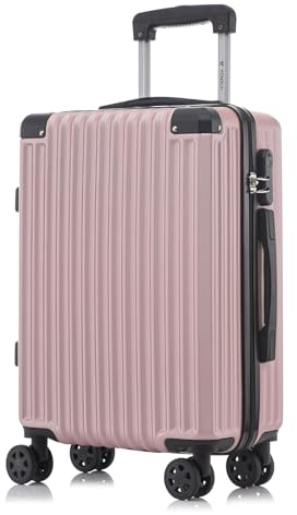 YONSLY Trolley Reisekoffer Suitcase, Rollkoffer Handgepäck, Kabinenkoffer Hartschalenreisekoffer mit 4 Rollen 360°, Zahlenschloss, Weicher Gummigriff (M, Roségold)