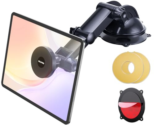 OHLPRO Supporto per tablet magnetico per auto, ventosa potente per cruscotto e parabrezza, braccio estensibile, rotazione a 360°, compatibile con iPad, Samsung, Android, iPhone e tablet da 7 a 11