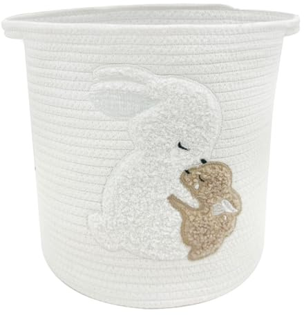Cesta de almacenamiento para niños de algodón – Cesta de juguetes personalizada con asa, 30 x 30 cm, caja de pañales hecha a mano de algodón de cuerda, cesta para la ropa trenzada para dormitorio
