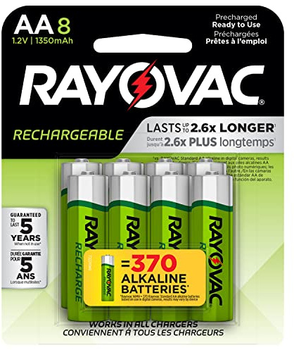 Rayovac Rechargeable AA Batteries (8 Pack), NiMH Double A Rechargeable Batteries