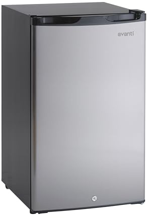 Avanti 4.4 Cu. Ft. Compact Refrigerator with Lock, Adjustable Glass Shelves, Automatic Defrost, Reversible Door, ENERGY STAR Certified, 4.4 cu.ft., Stainless Steel