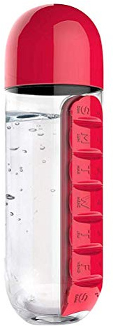 Macabolo 2 in 1 Portable Water Bottle with Pill Box Organizer 7 Days Planner Box Travel Medication Cases Containers (600ml)