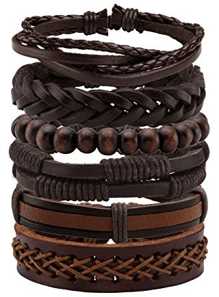 MILAKOO Bracciali in pelle intrecciata da 6 pezzi per uomo Bracciale in tessuto intrecciato da donna regolabile