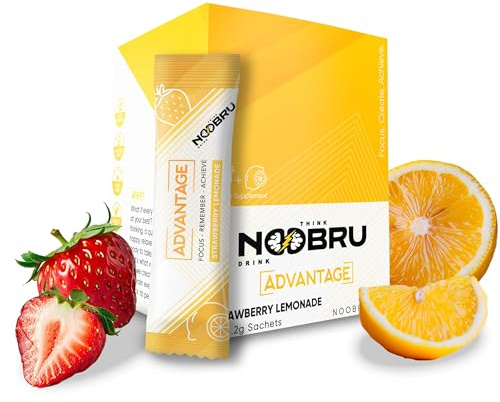Noobru Аdvantage Nootropic - Delicious Nootropics Brain Supplement with 11 Active Ingredients - Natural Cognitive Enhancer - 20 Strawberry Lemonade Sachets - 1 Month Supply, 20 Count (Pack of 1)
