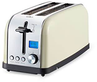 PRIXTON Bianca Pro - Tostadora pan 2 Ranuras para 4 Tostadas 1500 W 7 Niveles de Tostado Pantalla LCD con Temporizador Funciones Descongelar, Recalentar, Cancelar Acero Inoxidable (Reacondicionado)