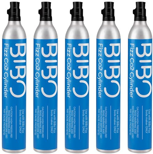 BIBO Screw-in Gas Cylinder x 5, 60 Litre CO2 Refill Gas Canisters for Sparkling Water Maker/Home Soda Carbonator Machine, Sodastream & Aarke Compatible