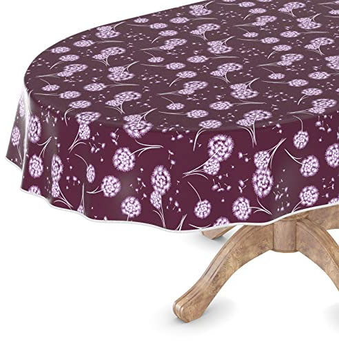 Wachstuchtischdecke Wachstischdecke Tischdecke abwaschbar Gartentischdecke Wachstuch Eckig rund oval Oval 140 x 260cm mit Saum Pusteblume Bordeaux