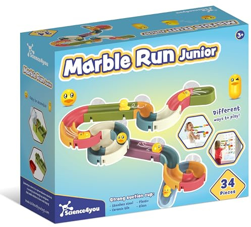 Science4you Circuito de Canicas Junior para Niños 3+ Años - Marble Run, 34 Piezas con Ventosas, Juguetes de Baño, Regalo para Niños y Niñas 3 4 5 6+