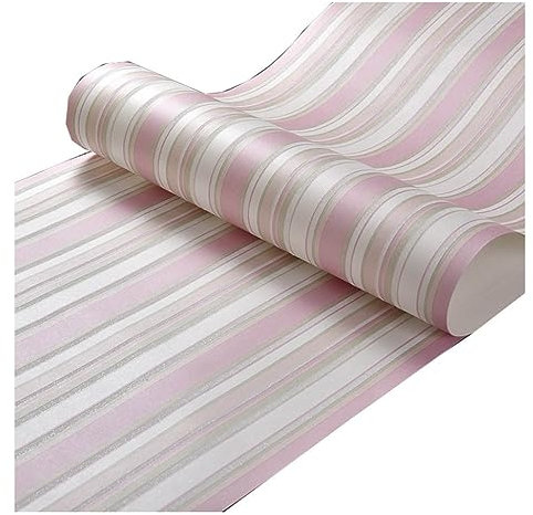 BPILOT Papel pintado no tejido autoadhesivo con rayas verticales gruesas tridimensionales 3D papel tapiz para dormitorio color rosa