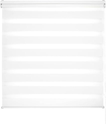 Estoralis | VERA | Tenda a Rullo Notte e Giorno moderna | Doppio Tessuto Tinta Unita | Bianco | 145 x 180 cm (larghezza/altezza) dimensione del tessuto 142 x 175 cm. | Tende per finestre e porte