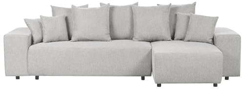 Modern Left Hand Fabric Corner Sofa Extra Scatter Cushions with Storage Light Grey Luspa