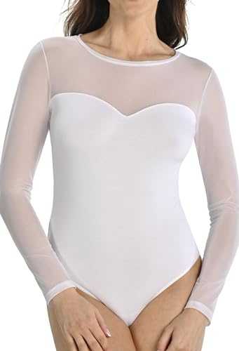 Teyli Body donna con maniche lunghe e scollo in rete – intimo elegante e elastico che si adatta perfettamente alla silhouette.