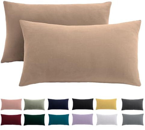 Kissenbezug 40x60 2er Set - Kopfkissenbezug 40 x 60 cm Beige Für Kissen 100% Mikrofaser Kissenhülle Bügelfrei & Knitterfrei mit Reißverschluss
