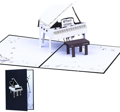 Derwrtup Cartes pop-up, cartes de vœux pop-up, carte de vœux pop-up piano, carte de vœux en papier, carte d'anniversaire amusante faite à la main, carte de fête pliable pour anniversaire et