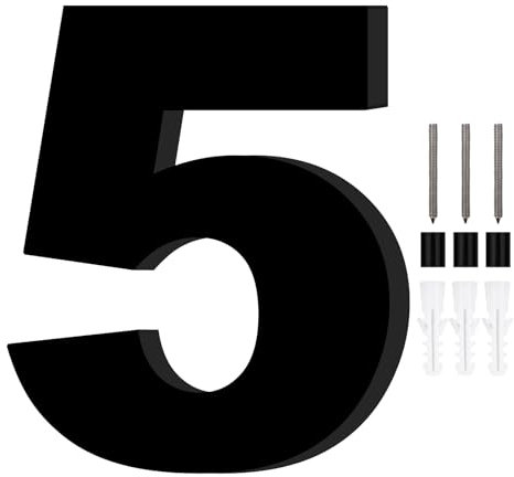 Números Casa Exterior,Numeros para Casa Exterior,Aspecto Flotante,Altura 20 cm/7.87 Pulgadas,Espesor 1 cm/0.39 Pulgadas,Acrílico de Calidad,Resistente al Viento y a la Lluvia,Negro (Numero 5)